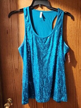 Xhilaration Turquoise Blue Sequin Tank Top Size XXL  NWT
